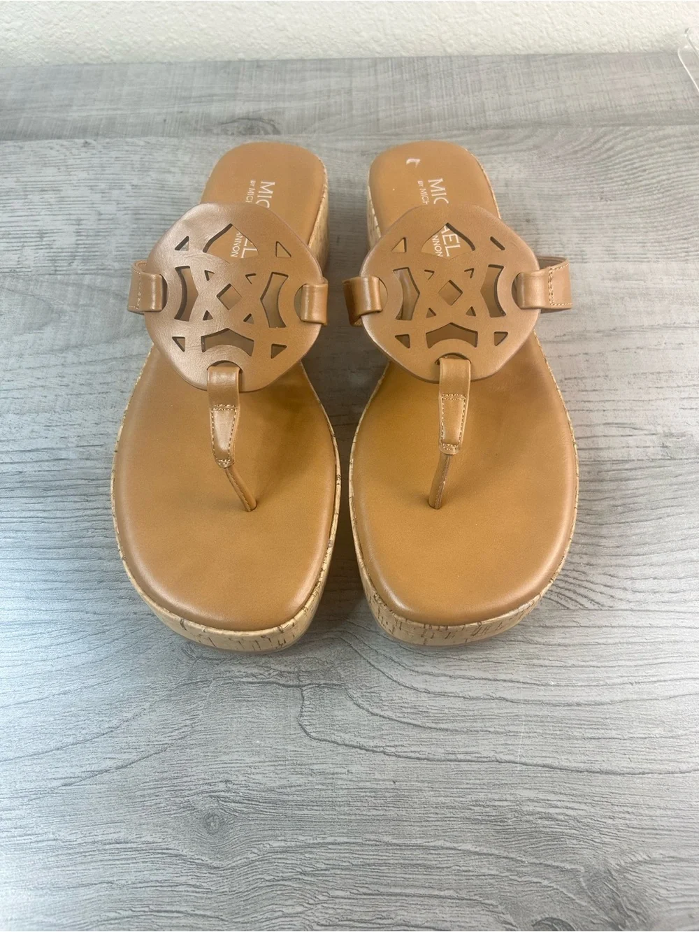 Michael by Michael Shannon Brown Cork Wedge Thong Sandals Women’s Size 9